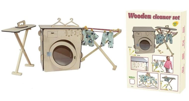3toysm, zestaw do prania, drewniany