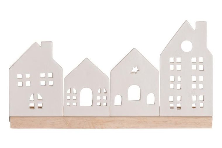 4living, porcelanowa podstawka pod świeczki, Miasteczko, 30-8-16 cm