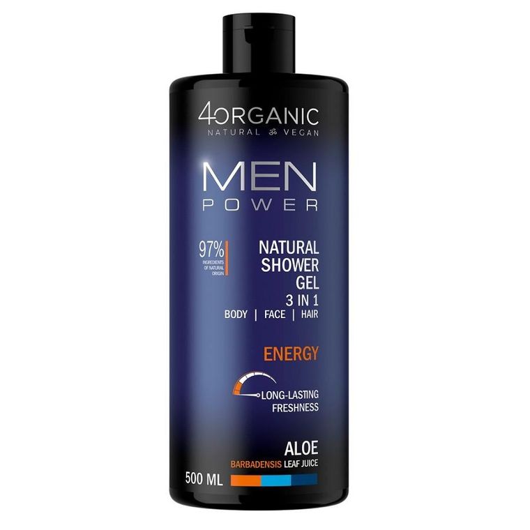 4organic, Men Power, naturalny żel pod prysznic 3w1, Energy, 500 ml