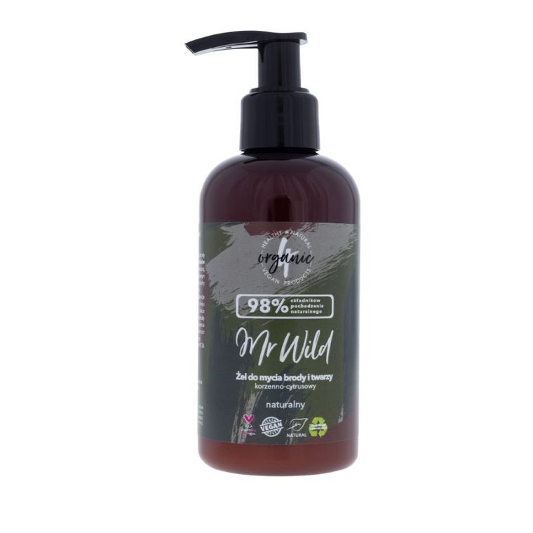 4organic, Mr Wild, naturalny żel do mycia brody i twarzy, korzenno-cytrusowy, 200 ml