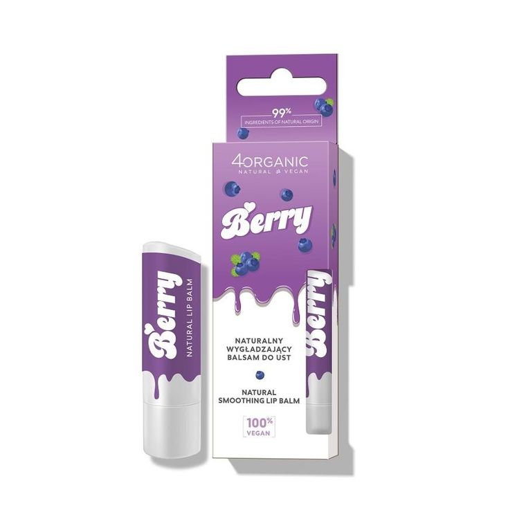 4organic, naturalny wygładzający balsam do ust, Berry, 5g