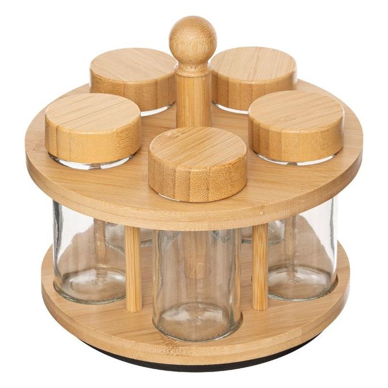 5five Simply Smart, Cozy, obrotowy pojemnik na przyprawy, 4 szklane słoiczki