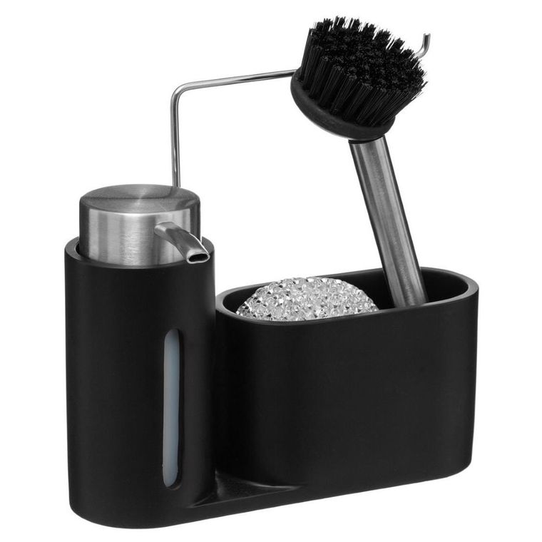 5five Simply Smart, dozownik na płyn do naczyń + szczotka + druciak, czarny