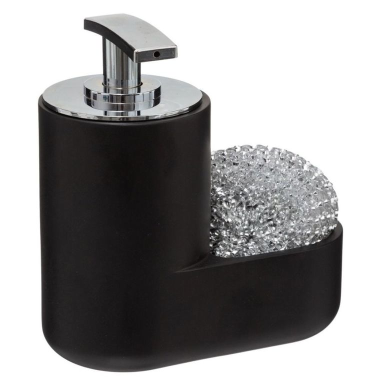 5five Simply Smart, dozownik na płyn do naczyń + szczotka druciana, czarny