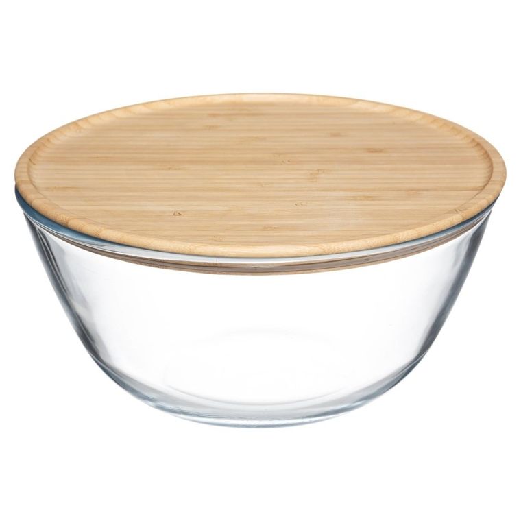5five Simply Smart, miska szklana na sałatkę, 2,5l, z bambusową pokrywką