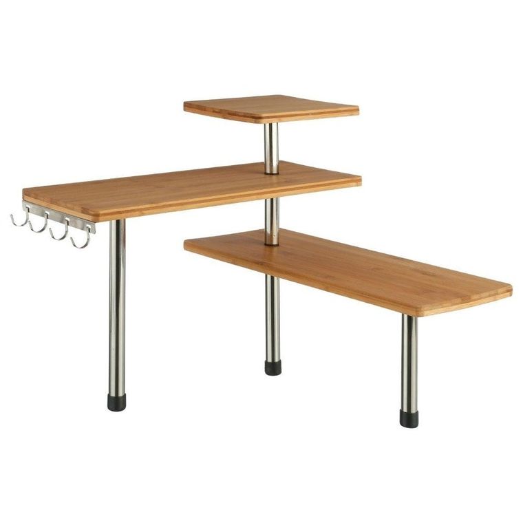 5five Simply Smart, narożna półka kuchenna, bambusowa, 3 poziomy, 4 haczyki