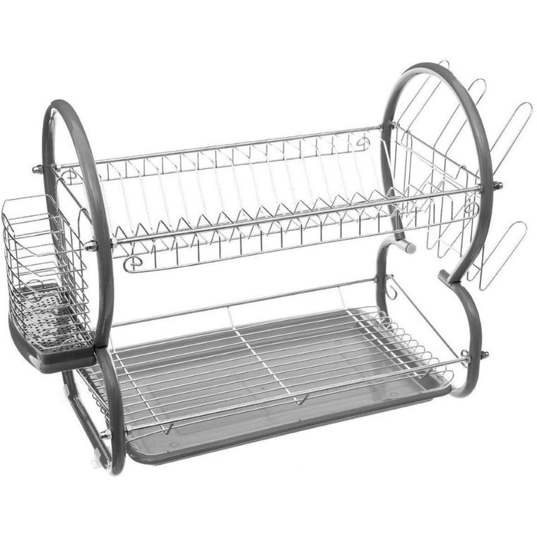 5five Simply Smart, ociekacz do naczyń 2 poziomy + koszyk na sztućce, szary