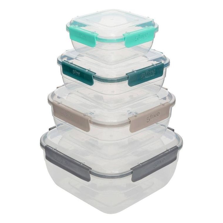 5five Simply Smart, pojemniki na żywność zamykane na klik klic, kwadratowe, 4 szt.