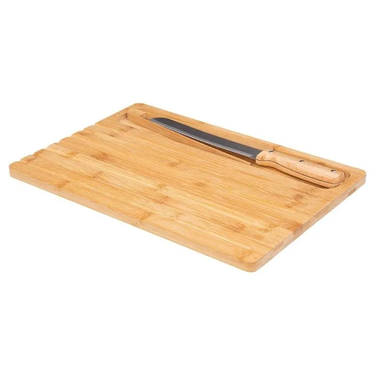 5five Simply Smart, zestaw śniadaniowy: bambusowa deska do krojenia chleba, nóż do chleba i szczypce