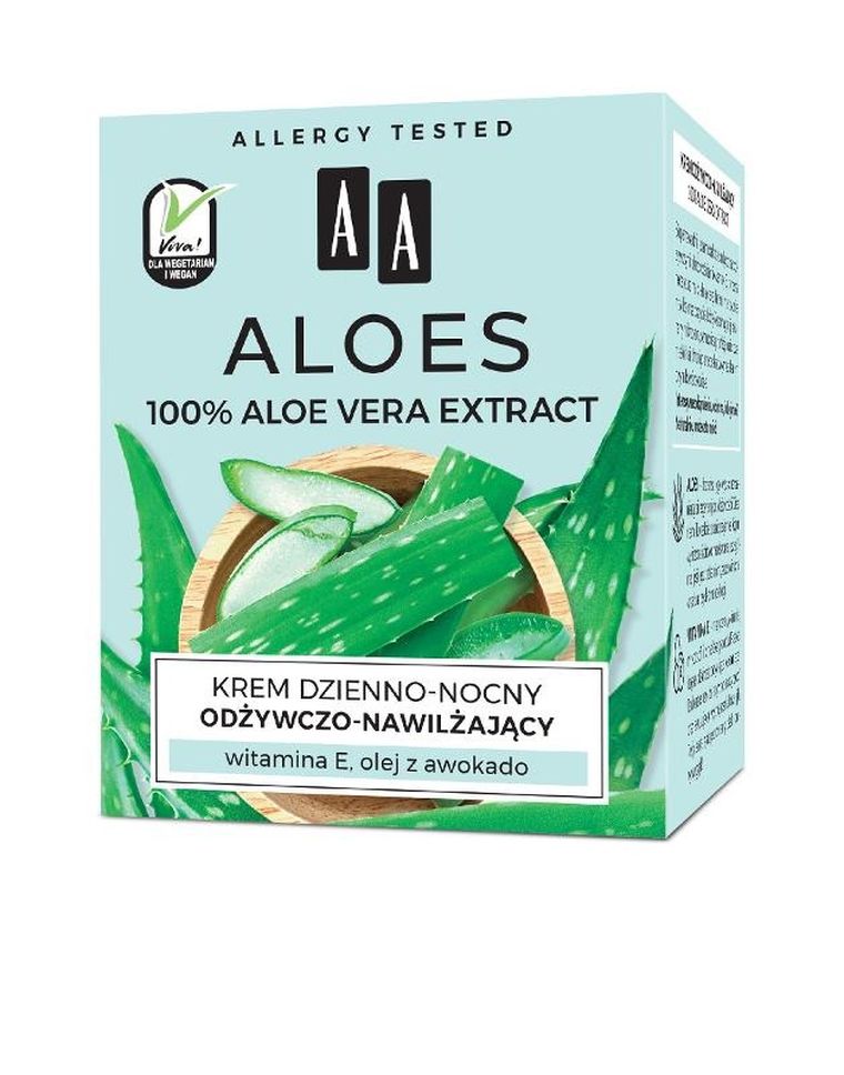 AA, Aloes 100%, krem dzienno-nocny odżywczo nawilżający, 50 ml