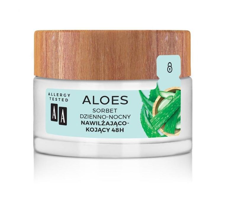 AA, Aloes 100%, sorbet dzienno-nocny nawilżająco kojący 48h, 50 ml