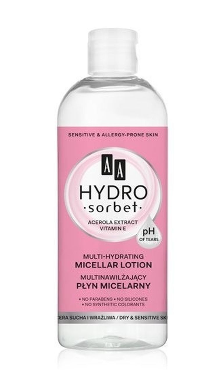 AA, Hydro Sorbet, płyn micelarny multinawilżający, cera sucha i wrażliwa, 400 ml