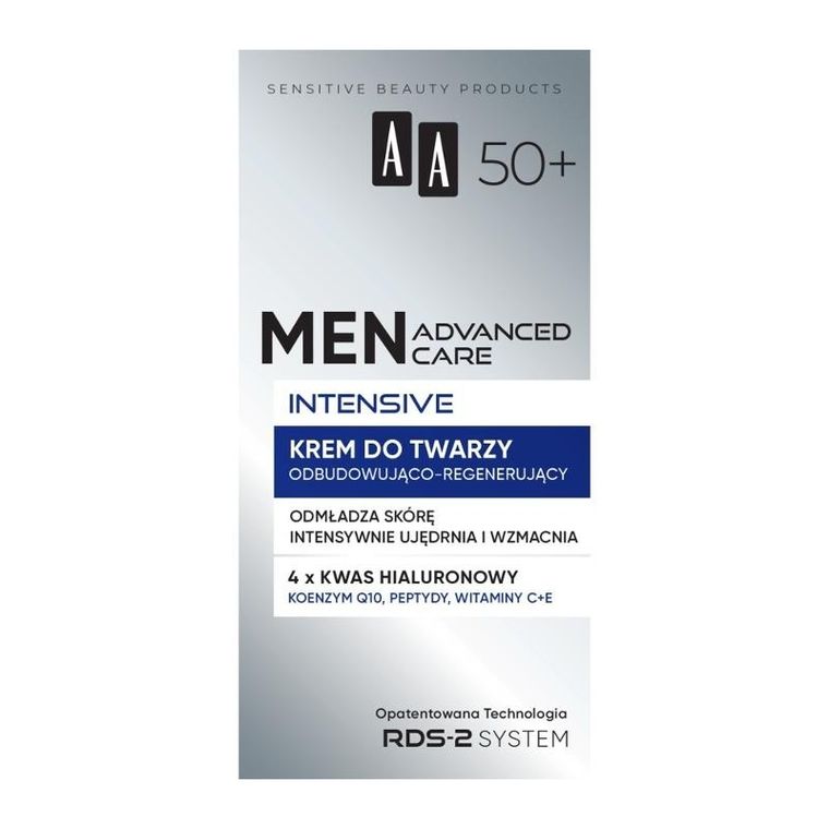 AA, Men Advanced Care Intensive 50+, krem do twarzy odbudowująco-regenerujący, 50 ml