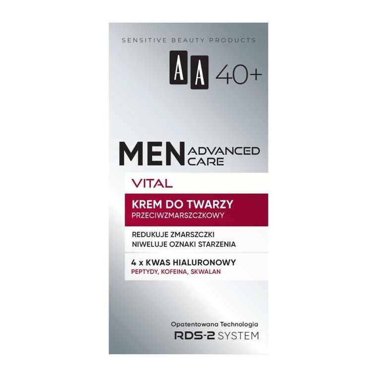 AA, Men Advanced Care Vital 40+, krem do twarzy przeciwzmarszczkowy, 50 ml