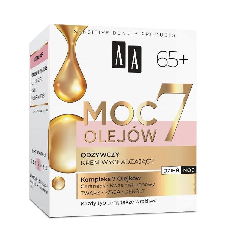 AA, Moc 7 Olejów 65+, krem wygładzający odżywczy, 50 ml