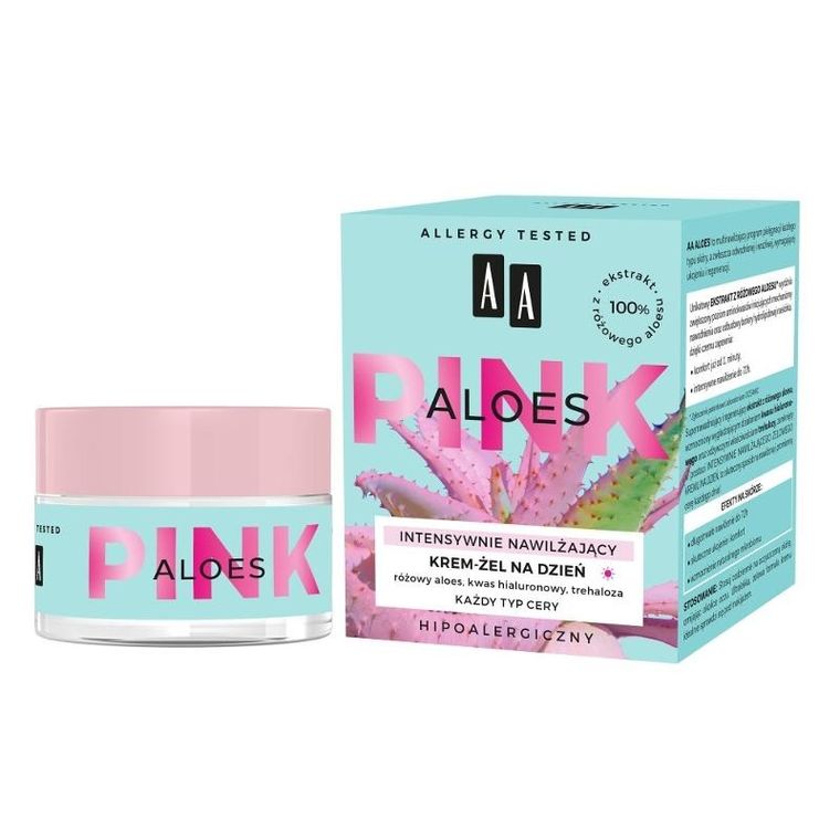 AA, Pink Aloes, intensywnie nawilżający, krem-żel na dzień do każdego rodzaju cery, 50 ml