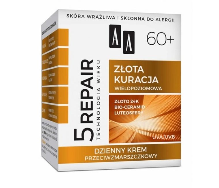 AA, Technologia Wieku, 5Repair 60+ Złota Kuracja, krem przeciwzmarszczkowy na dzień, 50 ml
