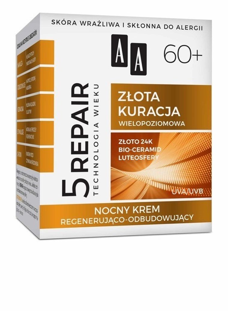 AA, Technologia Wieku, 5Repair 60+ Złota Kuracja, krem regenerująco-odbudowujący na noc, 50 ml