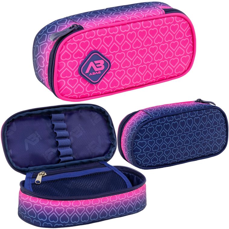 Abag, piórnik owalny, hexagon pink ombre