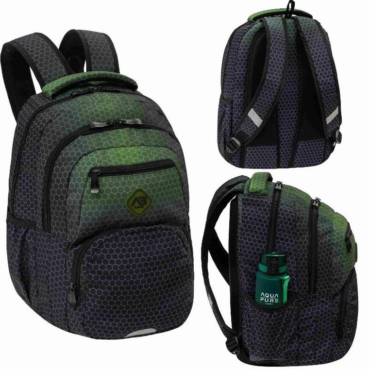Abag, plecak szkolny, 3-komorowy, hexagon green ombre