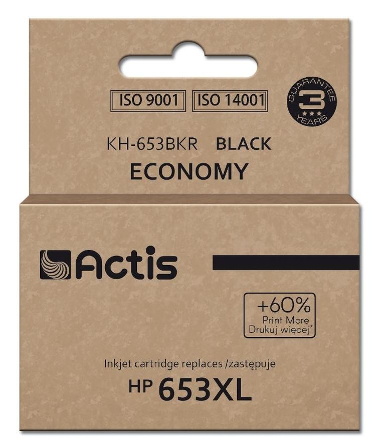 Actis, tusz do drukarki, KH-653BKR, zamiennik HP653XL 3YM75AE, Premium, 20ml, 575 stron, czarny