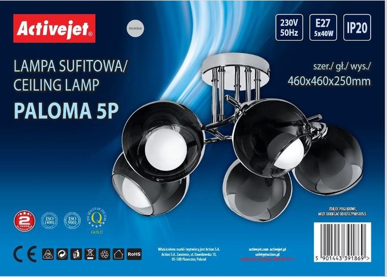 Activejet, Paloma, lampa wisząca, 5P, E27, 5-40W