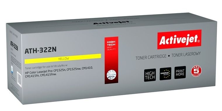 Activejet, toner do drukarki, zamiennik HP 128A CE322A, Supreme, 1300 stron, żółty, ATH-322N