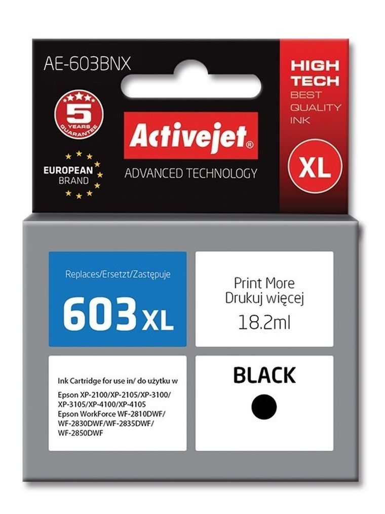 Activejet, tusz do drukarki, AE-603BNX, zamiennik Epson 603XL T03A14, Supreme, 18,2 ml, czarny
