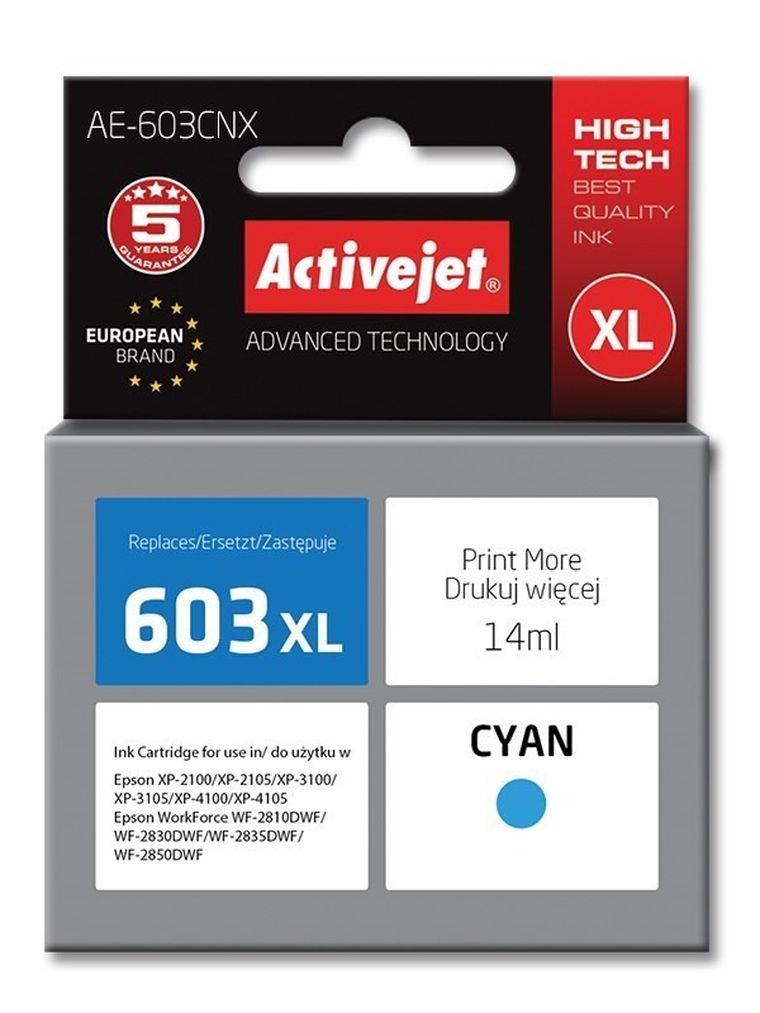 Activejet, tusz do drukarki, AE-603CNX, zamiennik Epson 603XL T03A24, Supreme, 14 ml, niebieski