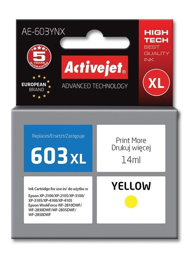 Activejet, tusz do drukarki, AE-603YNX, zamiennik Epson 603XL T03A44, Supreme, 14 ml, żółty