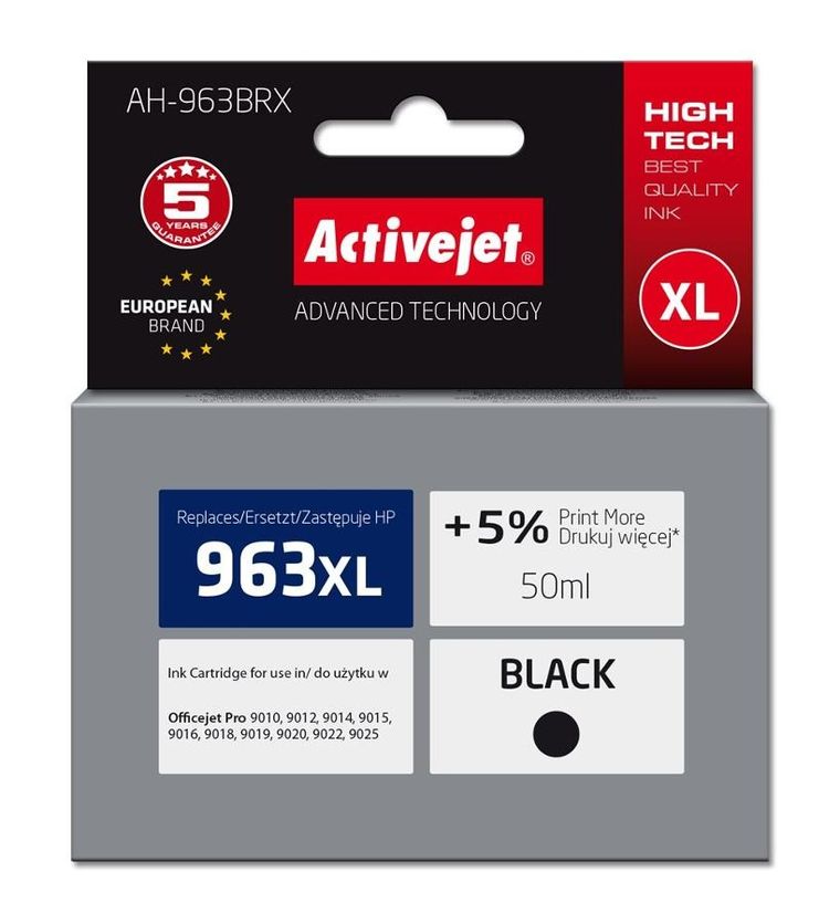 Activejet, tusz do drukarki, AH-963BRX, zamiennik HP963XL 3JA30AE, Premium, 2100 stron, czarny