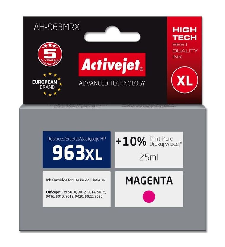 Activejet, tusz do drukarki, AH-963MRX, zamiennik HP963XL 3JA28AE, Premium, 1760 stron, czerwony