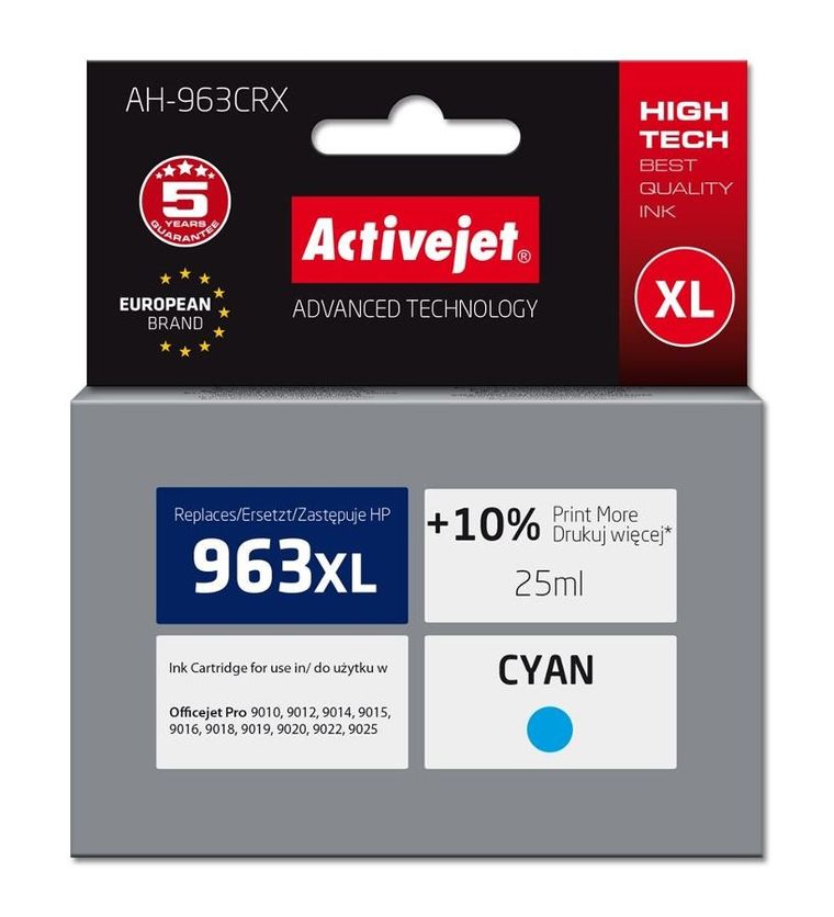 Activejet, tusz do drukarki, AH-963X, zamiennik HP963XL 3JA27AE, Premium, 1760 stron, niebieski