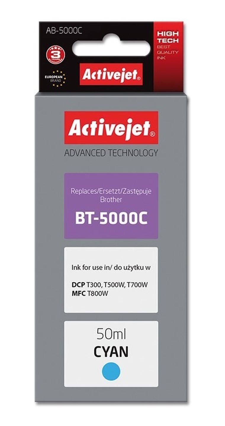 Activejet, tusz do drukarki, zamiennik Brother BT-5000C, Supreme, 50 ml, niebieski, AB-5000C