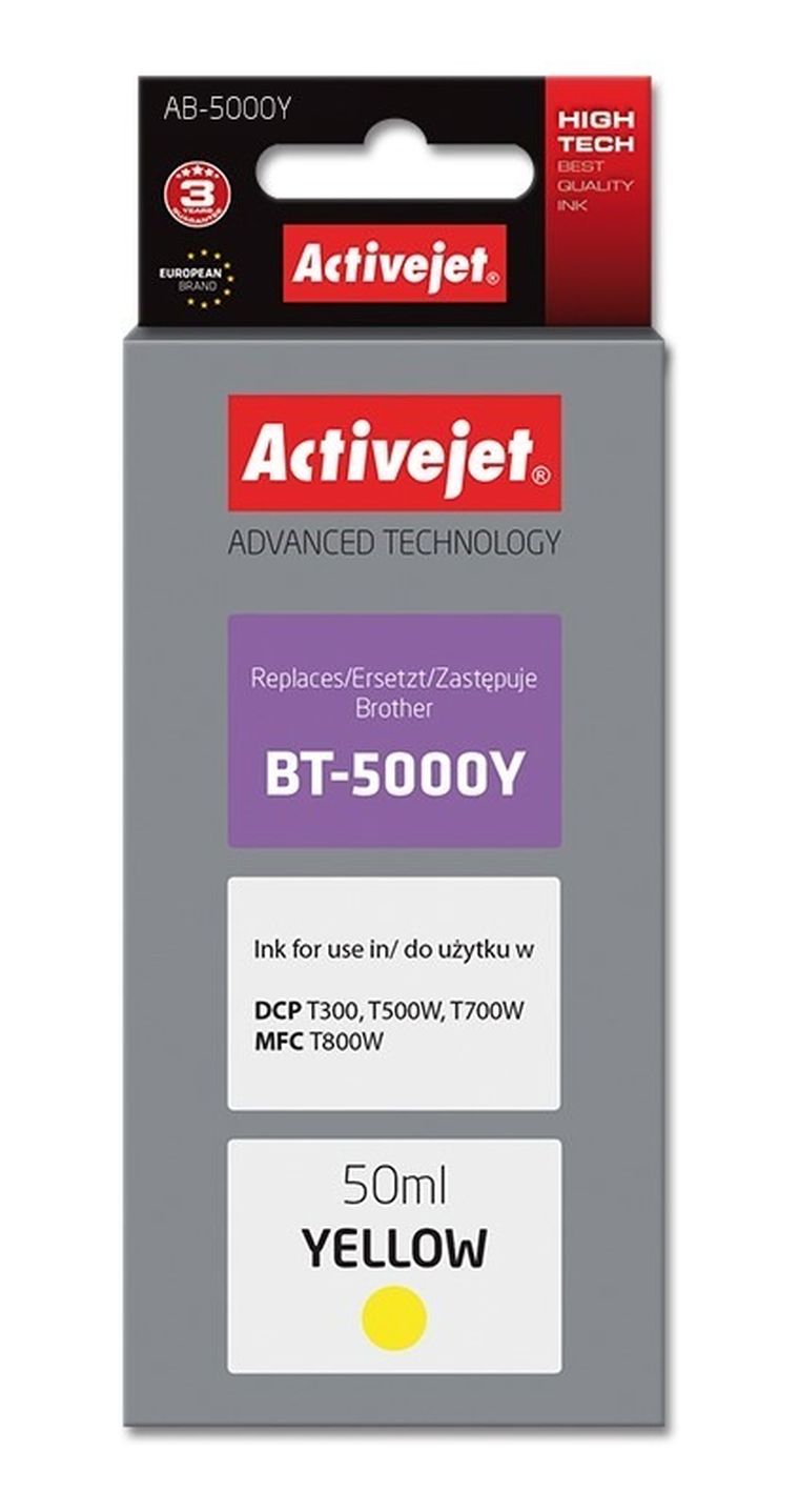 Activejet, tusz do drukarki, zamiennik Brother BT-5000Y, Supreme, 50 ml, żółty, AB-5000Y
