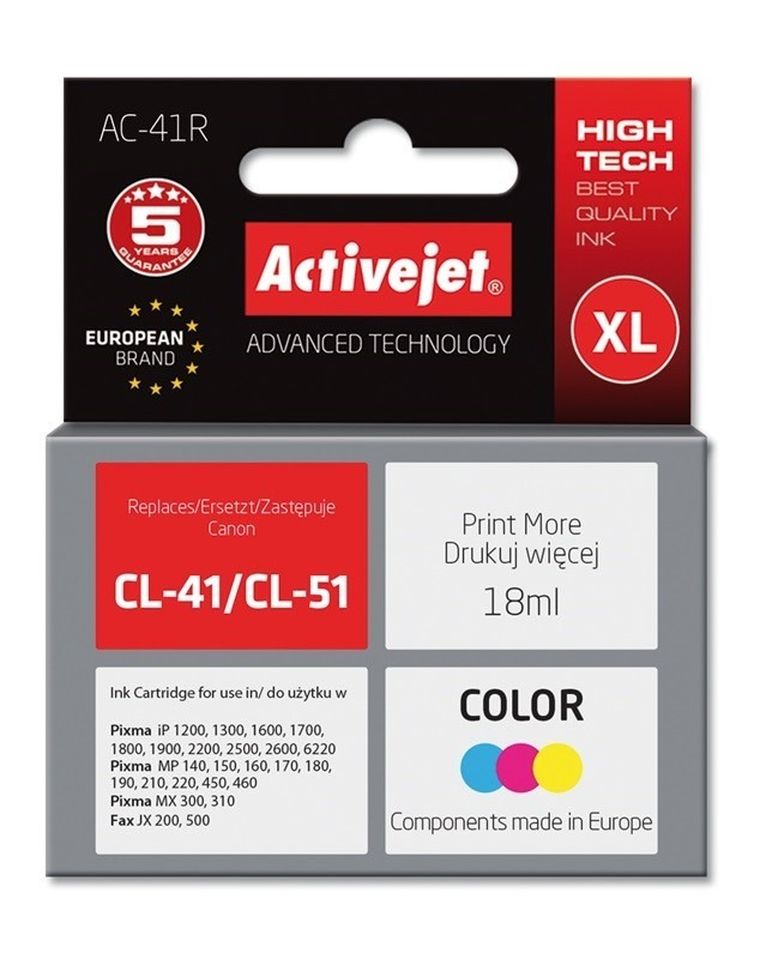 Activejet, tusz do drukarki, zamiennik Canon CL-41, Premium, 18 ml, kolor, AC-41R