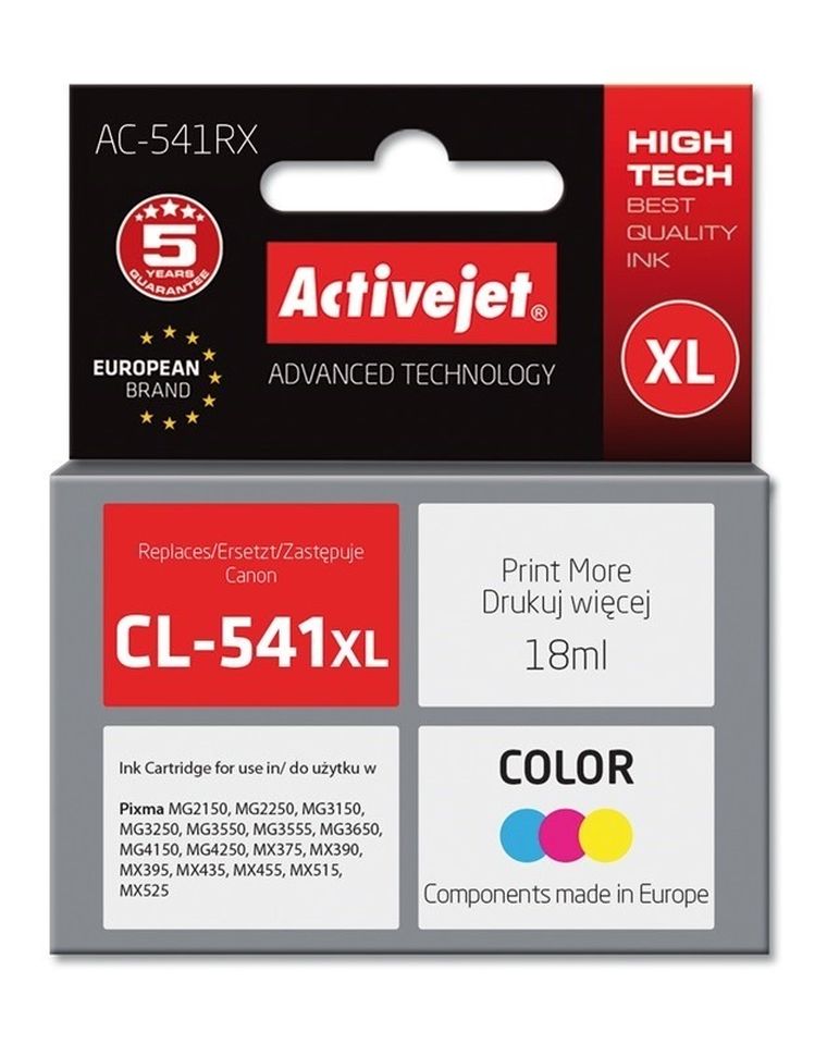 Activejet, tusz do drukarki, zamiennik Canon CL-541XL, Premium, 18 ml, kolor, AC-541RX