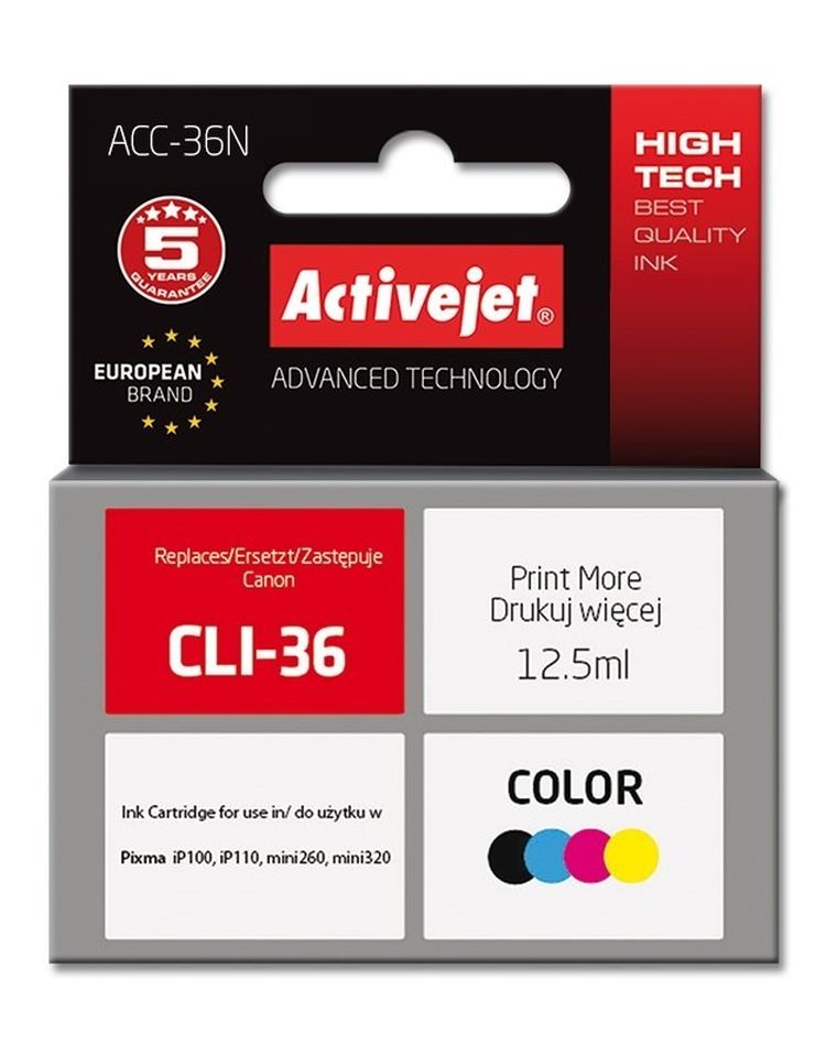 Activejet, tusz do drukarki, zamiennik Canon CLI-36, Supreme, 12.5 ml, kolor, ACC-36N