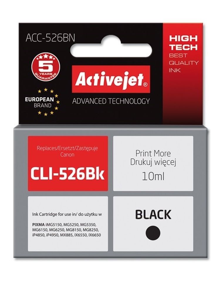 Activejet, tusz do drukarki, zamiennik Canon CLI-526Bk, Supreme, 10 ml, czarny, ACC-526BN