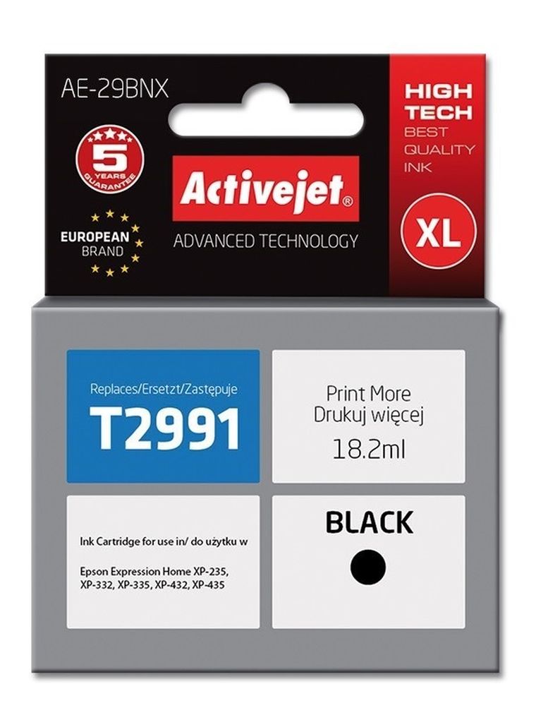 Activejet, tusz do drukarki, zamiennik Epson 29XL T2991, Supreme, 18 ml, czarny, AE-29BNX