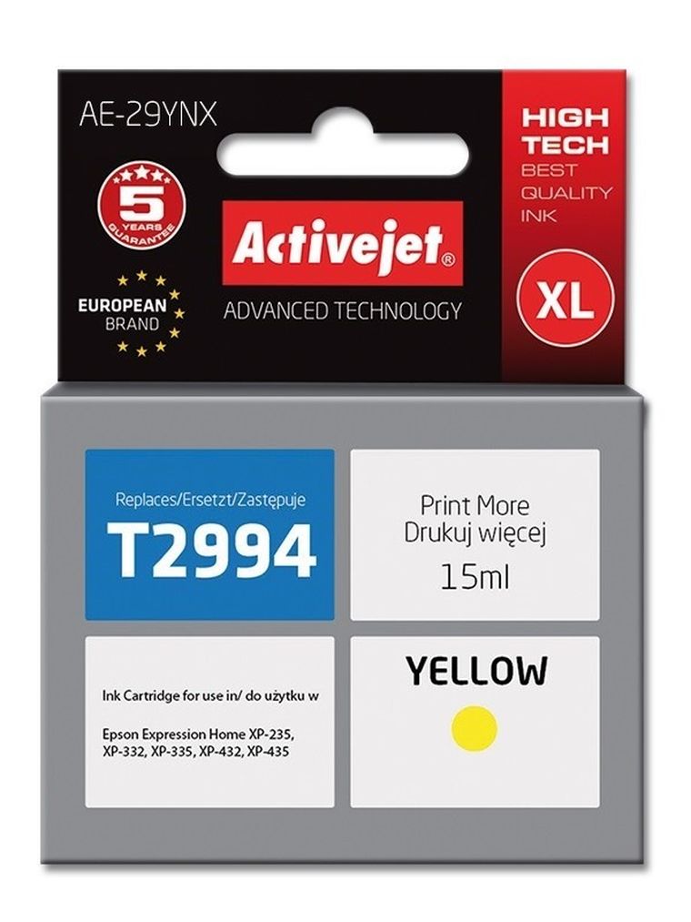 Activejet, tusz do drukarki, zamiennik Epson 29XL T2994, Supreme, 15 ml, żółty, AE-29YNX