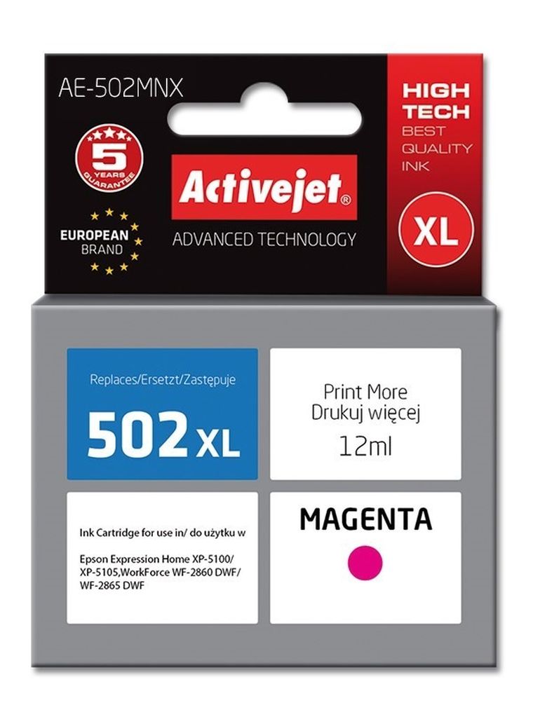 Activejet, tusz do drukarki, zamiennik Epson 502XL W34010, Supreme, 12 ml, czerwony, AE-502MNX