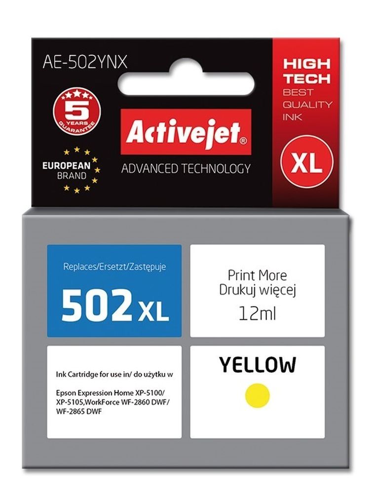 Activejet, tusz do drukarki, zamiennik Epson 502XL W44010, Supreme, 12 ml, żółty, AE-502YNX