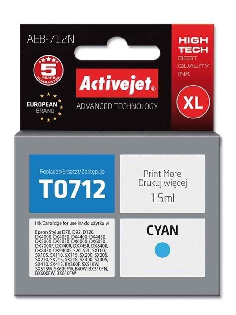 Activejet, tusz do drukarki, zamiennik Epson T0712, T0892, T1002, Supreme, 15 ml, niebieski, AEB-712N