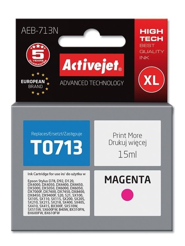 Activejet, tusz do drukarki, zamiennik Epson T0713, T0893, T1003, Supreme, 15 ml, czerwony, AEB-713N