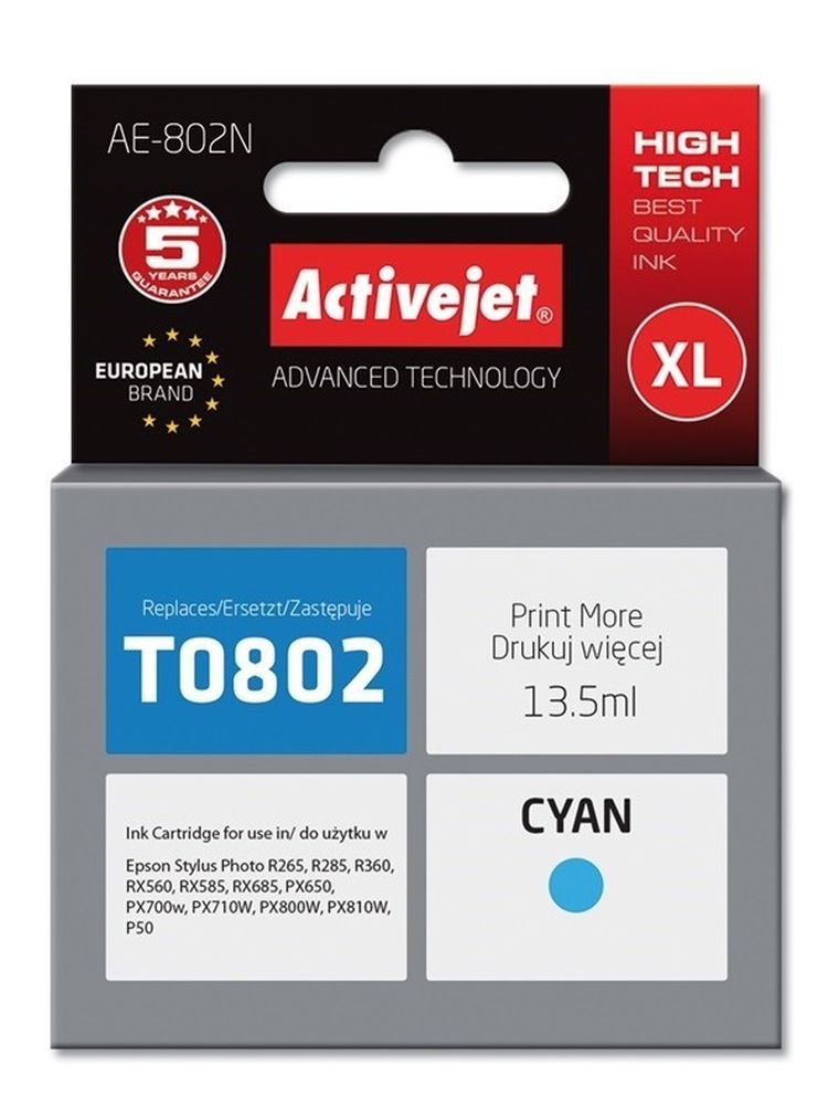 Activejet, tusz do drukarki, zamiennik Epson T0802, Supreme, 13.5 ml, niebieski, AE-802N