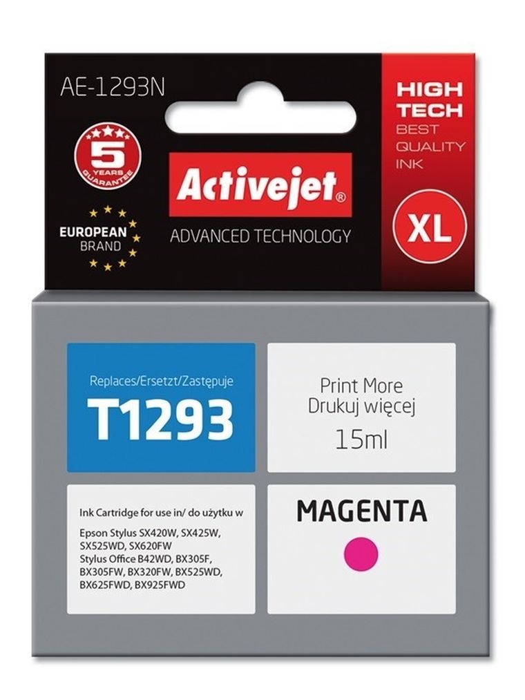 Activejet, tusz do drukarki, zamiennik Epson T1293, Supreme, 15 ml, czerwony, AE-1293N
