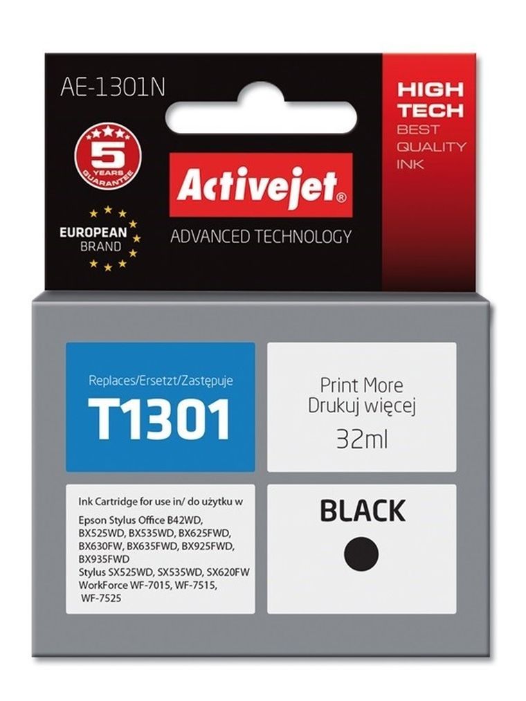 Activejet, tusz do drukarki, zamiennik Epson T1301, Supreme, 32 ml, czarny, AE-1301N