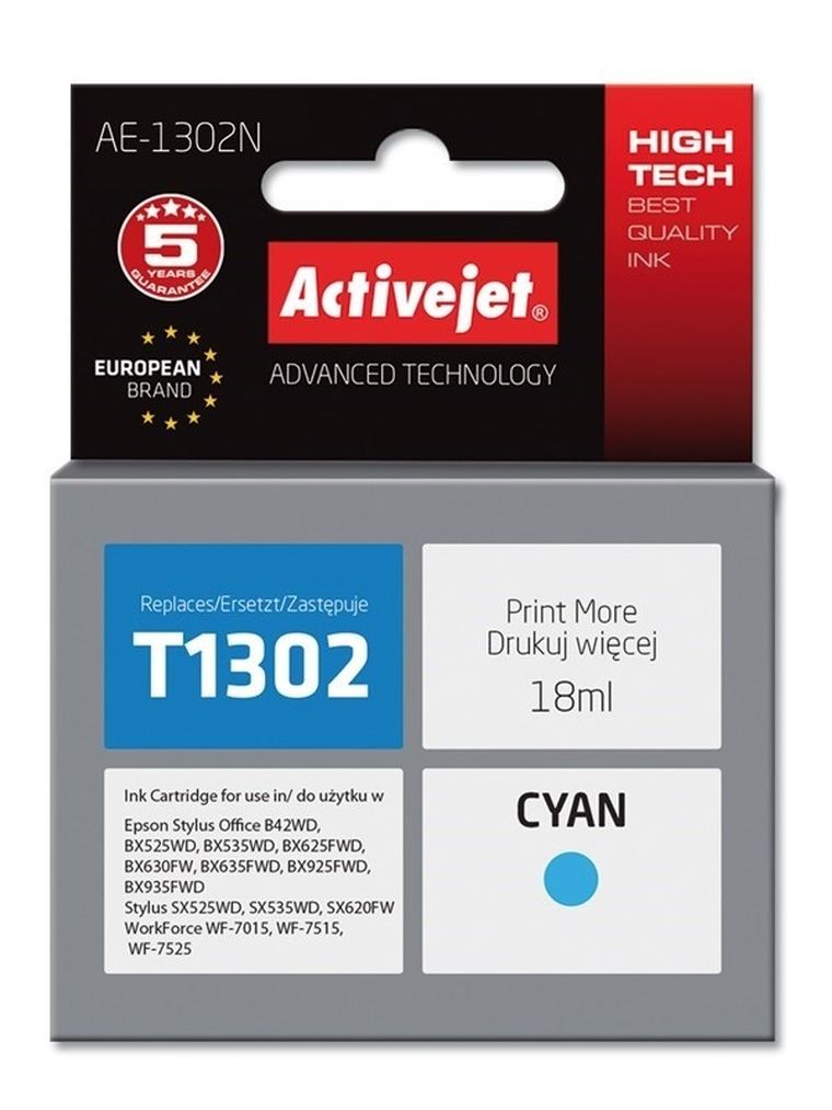 Activejet, tusz do drukarki, zamiennik Epson T1302, Supreme, 18 ml, niebieski, AE-1302N