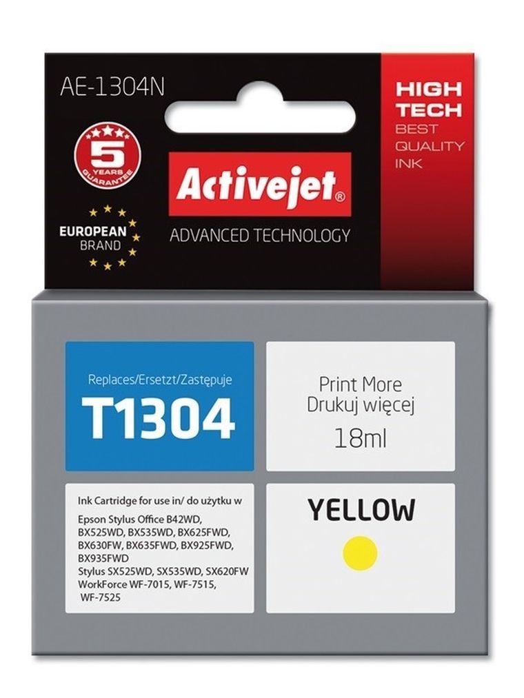 Activejet, tusz do drukarki, zamiennik Epson T1304, Supreme, 18 ml, żółty, AE-1304N